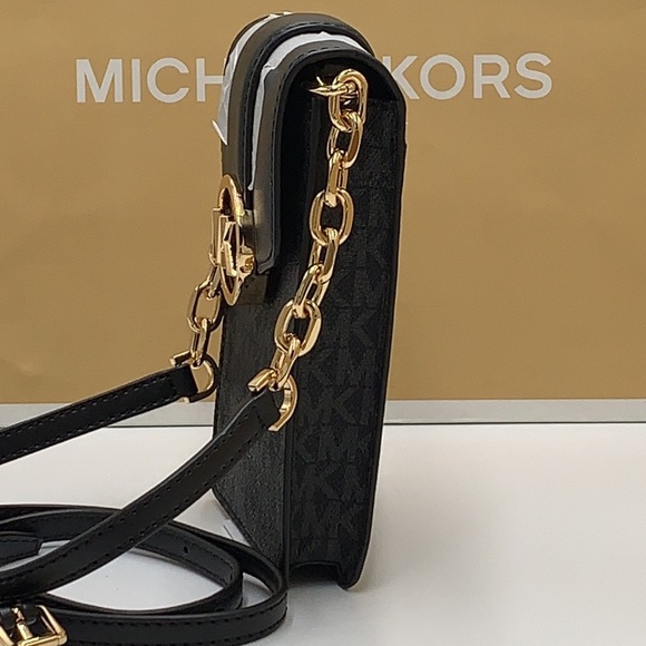 NWT MICHAEL KORS CARMEN SMALL NORTH SOUTH PHONE XBODY BLACK SIGNATURE COLOR - Picture 10 of 14